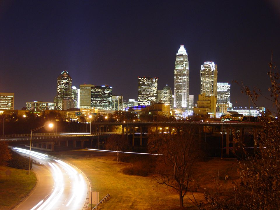 The Charlotte skyline at night