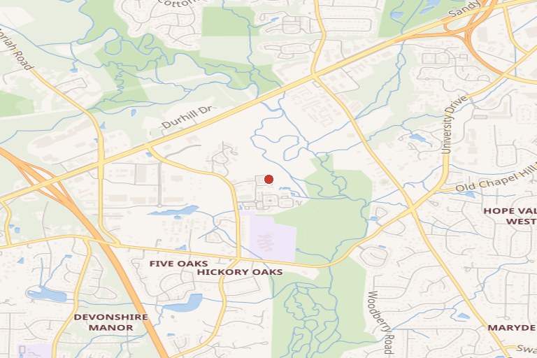 Map of the Old Chapel Hill Road area on the Chapel Hill–Durham line
