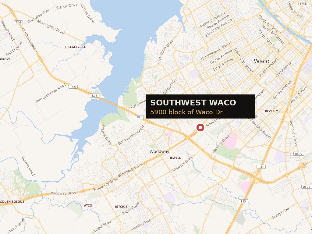 Wider map of southwest Waco, Texas, showing the Waco Drive and Loop 340 corridor