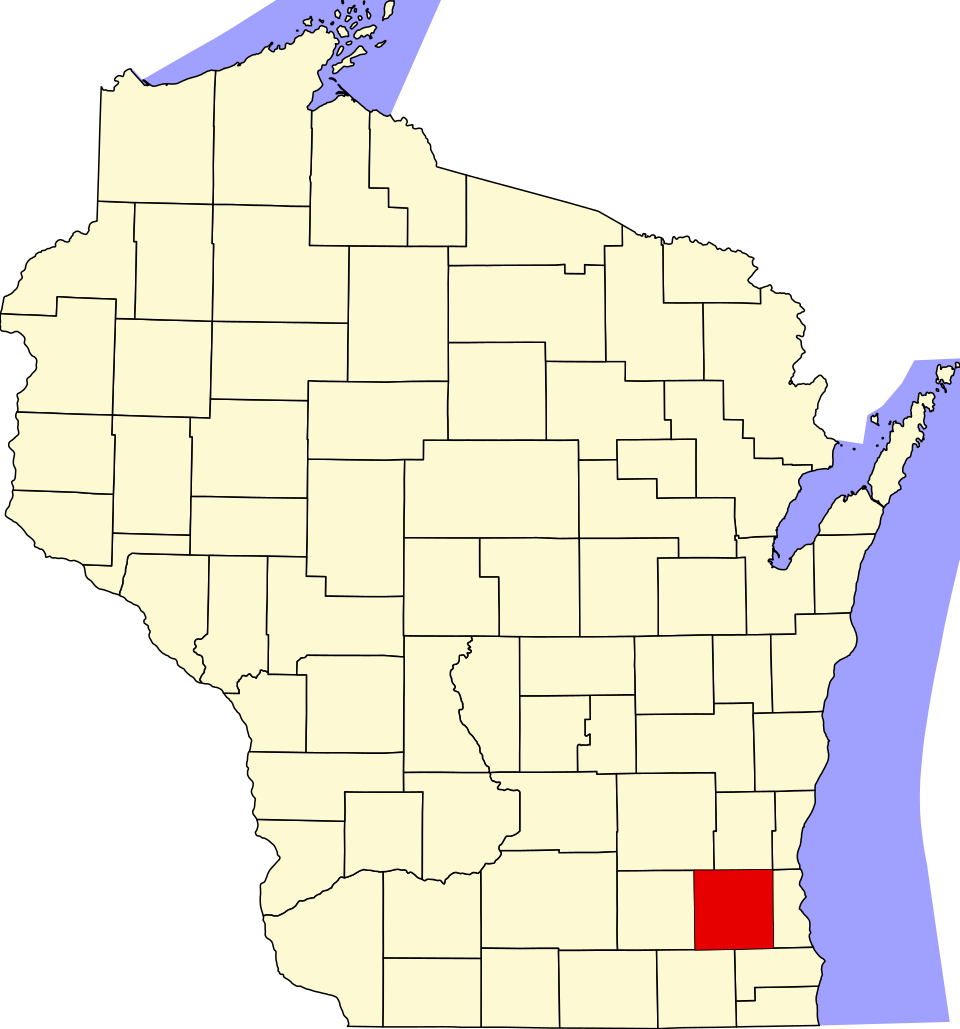 Map of Wisconsin highlighting Waukesha County